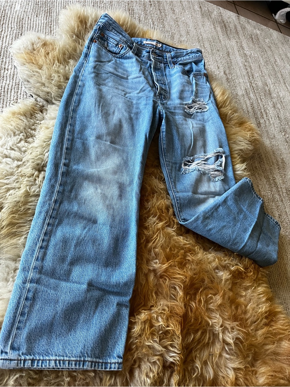 Levi's Light Blue Distressed Wide-Leg Jeans